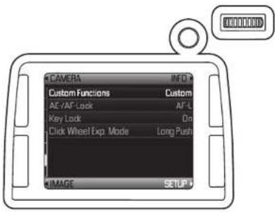 CAMERA INFO Custom Functions Custom AE/AF Lock AF-L Key Lock On Click Wheel Exp. Mode Long Push IMAGE SETUP