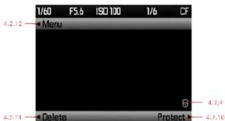 1/60 F5.6 ISO 100 1/6 CF 4.2.12 Menu 4.2.9 Delete Protect 4.2.11