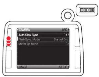 CAMERA INFO Auto Slow Sync 1/1 Flash Sync. Mode Start of Exp Mirror Up Mode On IMAGE SETUP