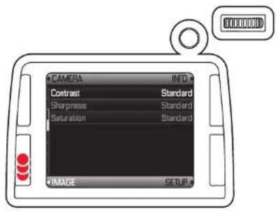 CAMERA Contrast Sharpness Saturation INFO Standard Standard Standard STUP IMAGE SETUP