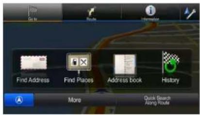 Go to Route Information Find Address Find Places Address book History More Quick Search Along Route