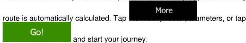 route is automatically calculated. Tap Go! More and start your journey.