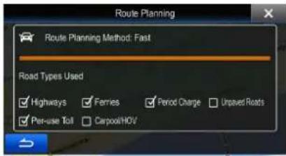 Route Planning Route Planning Method: Fast Road Types Used Highways Ferries Period Charge Unsaved Roads Per-use Toll CarpoolHOV