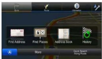 Go to Route information Find Address Find Places Address book History More: Quick Search Along Route