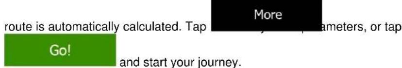 route is automatically calculated. Tap Go! More and start your journey.