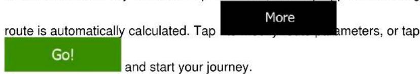 route is automatically calculated. Tap Go! More and start your journey.