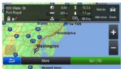 999 Water St Port Royal 5:40 285 cm CO₂ 66.0 kg 5.31 7.7 pm Vehicle Alternative Green States Saw York Philadelphia Washington + - More Go! (10) Newport News