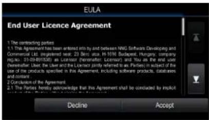 EULA End User Licence Agreement 1 The contracting parties 1.1 The Agreement has been entered into by and between NNG Software Developing and Commercial Ltd (registered war, 23 Days ago, H-10W Budapest, Hungary, company regio, S1-SBH300) as licensed personnel (Licensed) and You are the end user (determine). User the User and the Licence jointly referred to an Parties in subject of the use of the products specified in this Agreement, including software products, databases and content. 2 Conclusions of the Agreement 2.1 The Parties hereby acknowledge that this Agreement shall be concluded by implicit Decline Accept