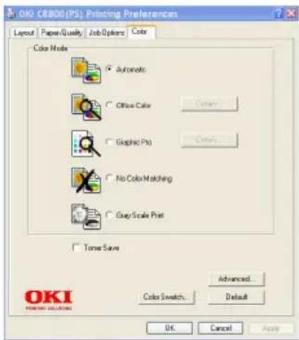 OKI C8800N - SETTING THE COLOUR MATCHING OPTIONS - 1