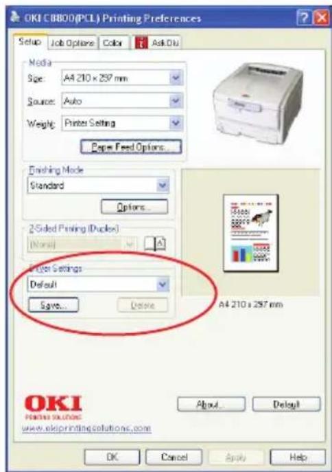 OKI C8800N - SAVING A SET OF DRIVER SETTINGS - 1