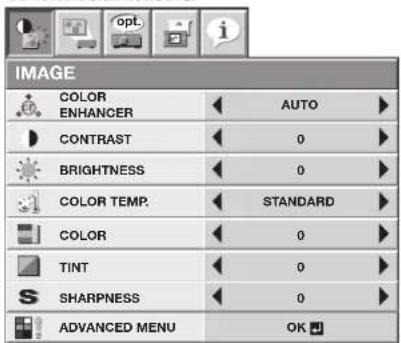MITSUBISHI HL2750U - Available settings in the menus - 1