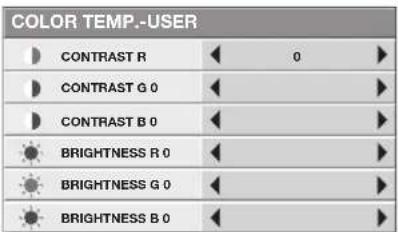 COLOR TEMP.-USER CONTRAST R 0 CONTRAST G 0 CONTRAST B 0 BRIGHTNESS R 0 BRIGHTNESS G 0 BRIGHTNESS B 0