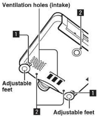 Ventilation holes (intake) 1 Adjustable feet 2 Adjustable feet 1 2