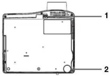 Technical diagram of a device with labeled parts 1 and 2, showing internal components and mounting points.
