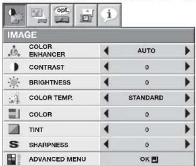 MITSUBISHI HL650U - Available settings in the menus - 1