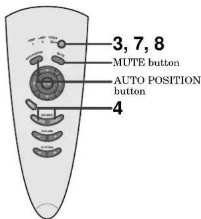 3, 7, 8 MUTE button AUTO POSITION button 4