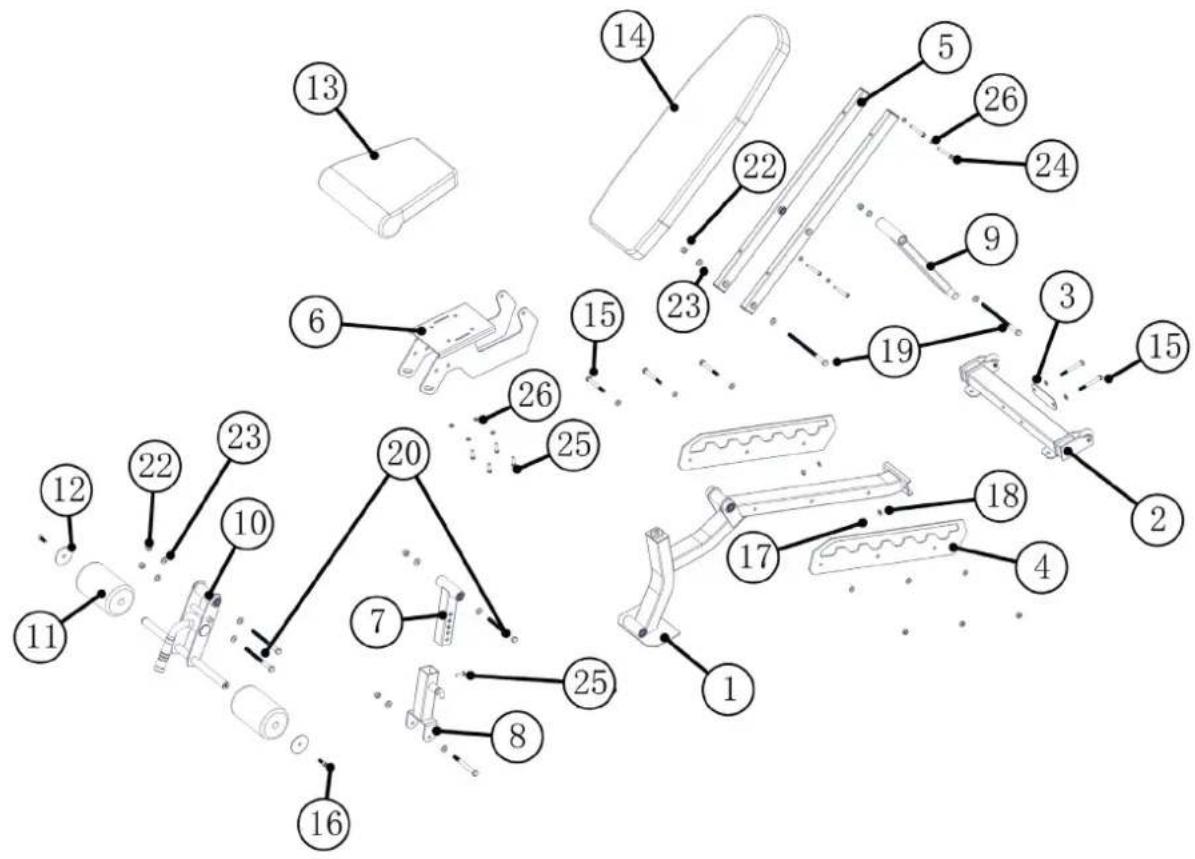 TAURUS Weight Bench B970 - Exploded Drawing - 1