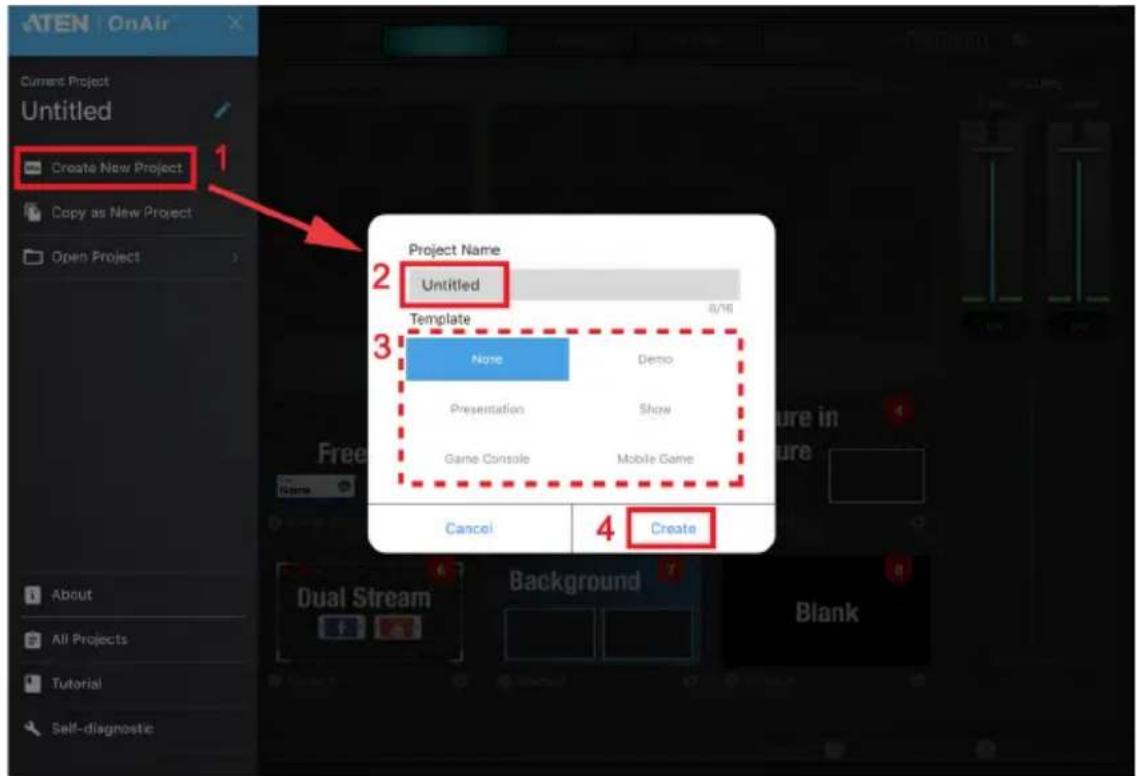 ATEN StreamLIVE HD UC9020 - Tap Create New Project. - 1
