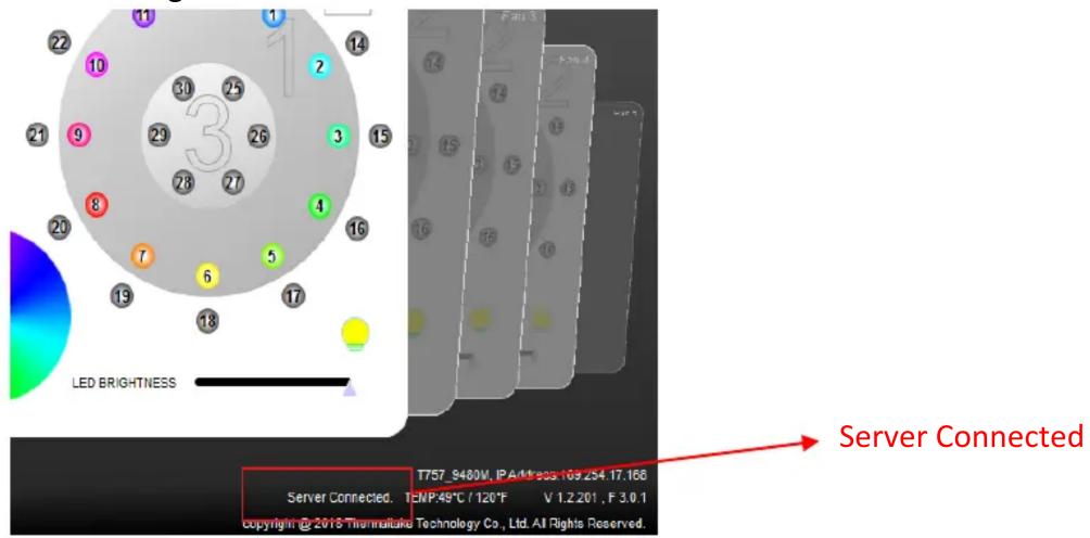 LED BRIGHTNESS Server Connected T757_9480W, IP Address 169.254.17.166 Server Connected. TENP:49°C / 120°F V 1.2.201 , F 3.0.1 Copyright © 2013 Technolomics Technology Co., Ltd. All Rights Reserved.