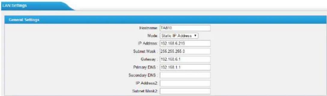 Yeastar TA810 - LAN Settings - 1