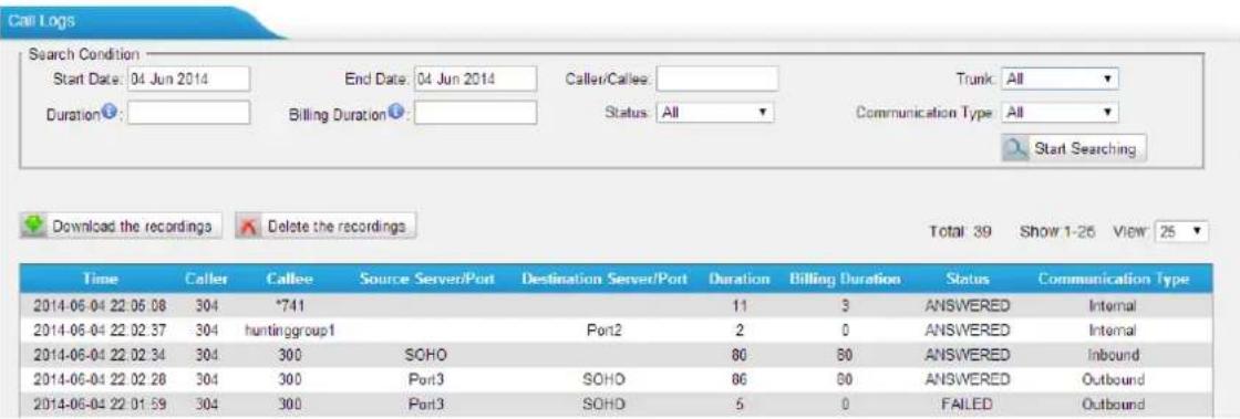 Yeastar TA810 - Call Logs - 1
