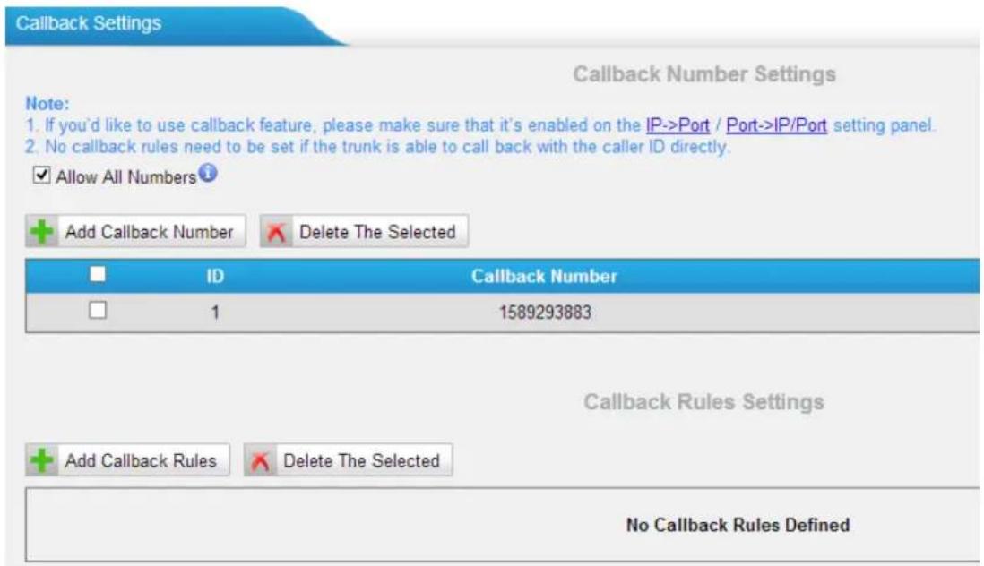 Yeastar TA810 - Callback Settings - 1