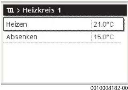 W > Heizkreis 1 Heizen 21.0°C Absenken 15.0°C 0010008182-00