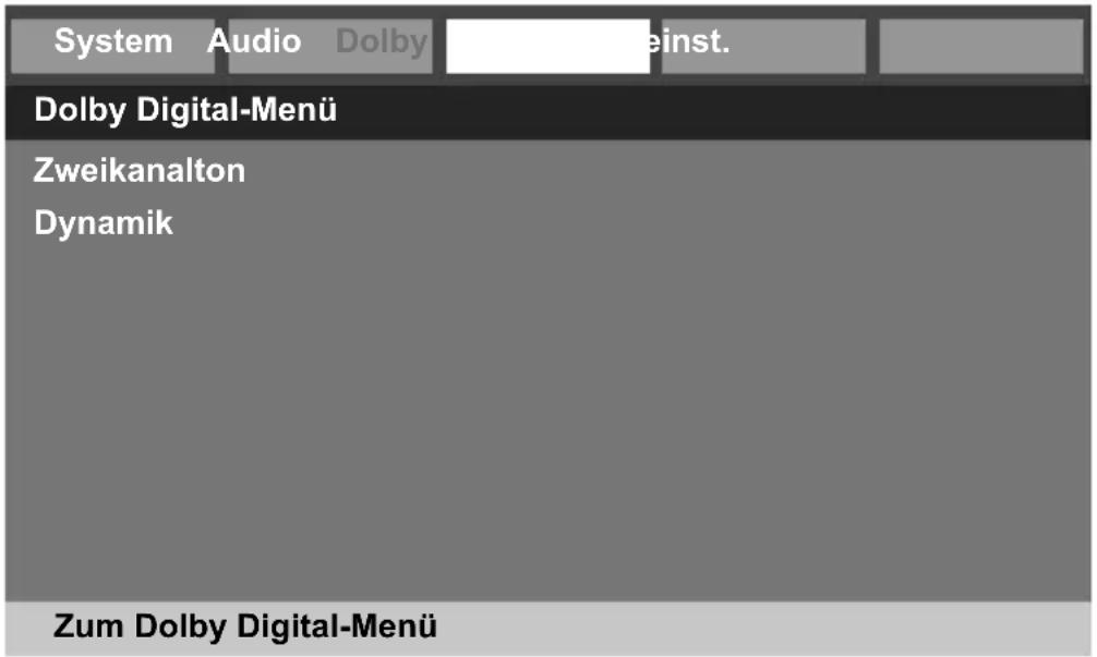 System Audio Dolby Dolby Digital-Menü Zweikanalton Dynamik Zum Dolby Digital-Menü