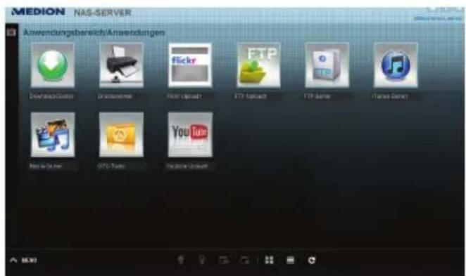 MEDION NAS-SERVER Anwendungsbereich/Anwendungen Download/Consult Unread/before Flickr FTP FTP- Snapchat FTP- Series iTunes- Server1