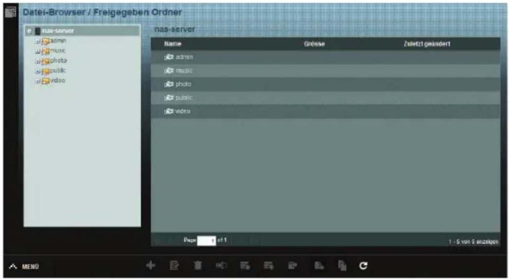 Datei-Browser / Freigegeben Ordner nas-server admin music photo public video nas-server Name Grösse Zeitetzt geändert admin music photo public video Page 1 of 1 1 - 5 von 6 anzelges MEN0