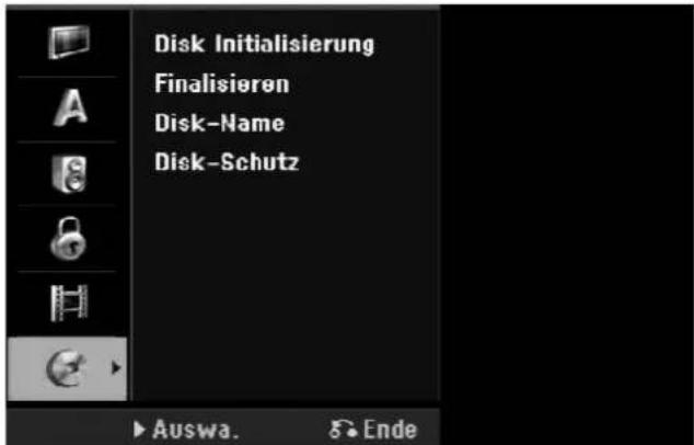 Disk Initialisierung Finalisieren Disk-Name Disk-Schutz Auswa. Ende
