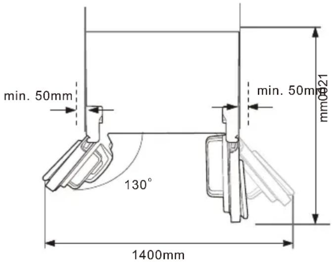 min. 50mm 130° 1400mm min. 50mm mm0821