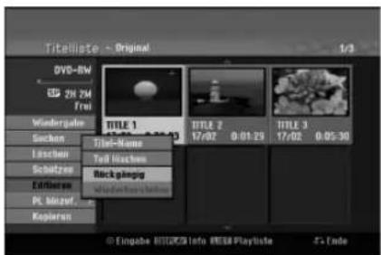 Titelliste - Original 1/3 DVD-BW 24 24 Frei Wundergabe Sachen Larschen Schulzer Editnerer Pl. bluzuf Kopieren TITLE 1 TITLE-Name Toll Blucken Rückgangig TITLE 2 17/02 0:01:29 TITLE 3 17/02 0:05:30 © Eingabe BISIKOS Info BISIK Playliste 5+ Ende