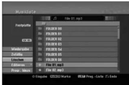 Musiklaste Footplatz FOLDER 00 FOLDER 01 FOLDER 02 FOLDER 03 Windersabe Zufällis Löschen FOLDERS File 01.mp3 Prog. Jinze File 02.mp3 Eingabe ⬆️Marke ⬆️Prog.-Liste 5-Endo