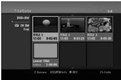 Titelliste DVD+RV 60 70 OM Frei TITLE 1 17/02 0:02:03 LEaver Title 0:00 2:00:00 TITLE 2 17/02 0:01:29 TITLE 3 17/02 0:05:30 Answer: 60200 Info REC &s Code