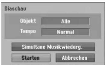 Diaschau Objekt Alle Tempo Normal Simultane Musikwiederg. Starten Abbrechen