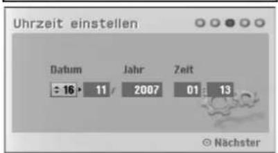 Uhrzeit einstellen Datum 16 11 Jahr 2007 Zeit 01 13 © Nächster