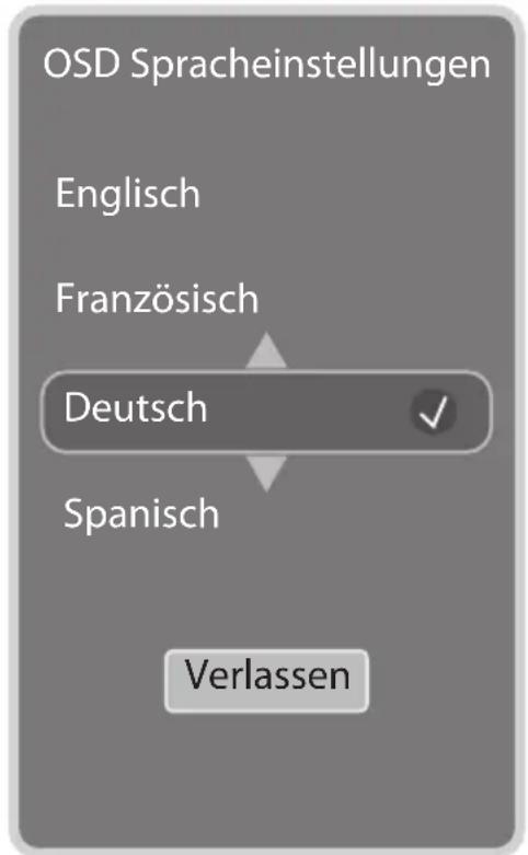 OSD Spracheinstellungen Englisch Französisch Deutsch Spanisch Verlassen