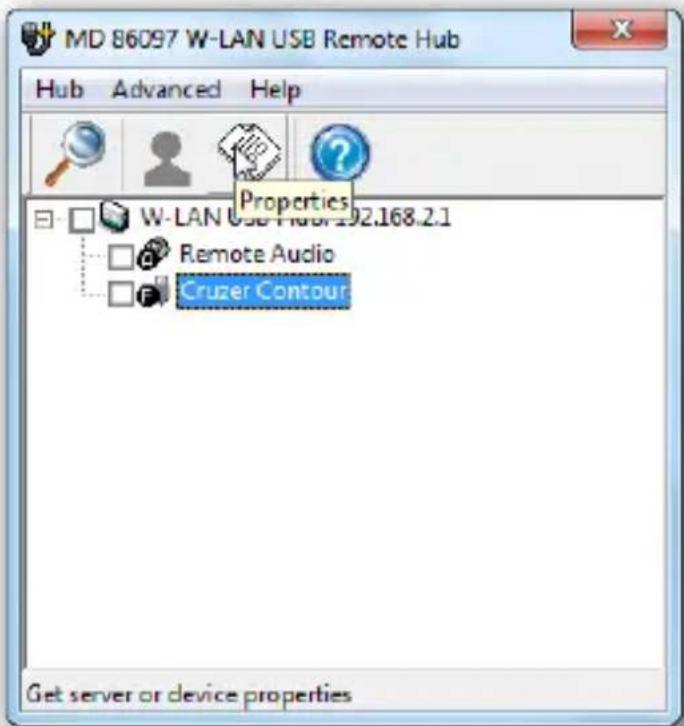 MD 86097 W-LAN USB Remote Hub Hub Advanced Help Properties W-LAN USB Hub-192.168.2.1 Remote Audio Cruzer Contour Get server or device properties