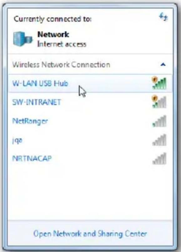 Currently connected to: Network Internet access Wireless Network Connection W-LAN USB Hub SW-INTRANET NetRanger jqa NRTNACAP Open Network and Sharing Center
