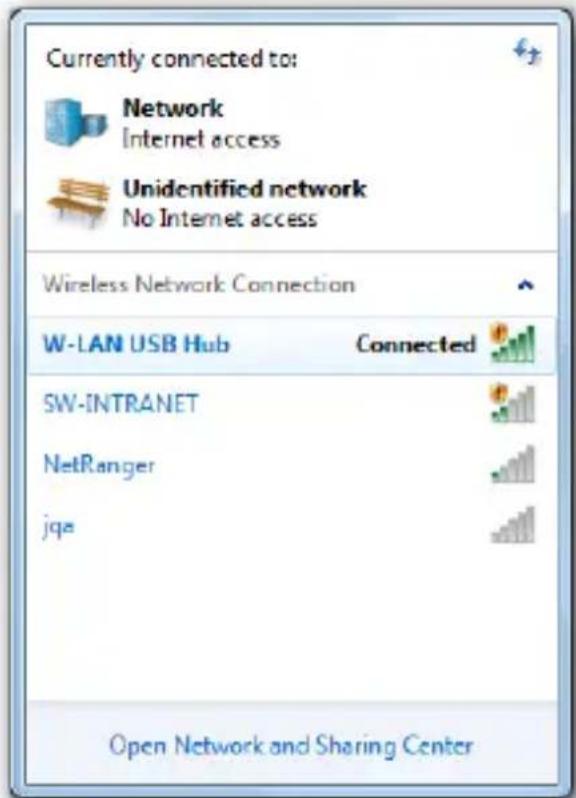 Currently connected to: Network Internet access Unidentified network No Internet access Wireless Network Connection W-LAN USB Hub Connected SW-INTRANET NetRanger jqe Open Network and Sharing Center