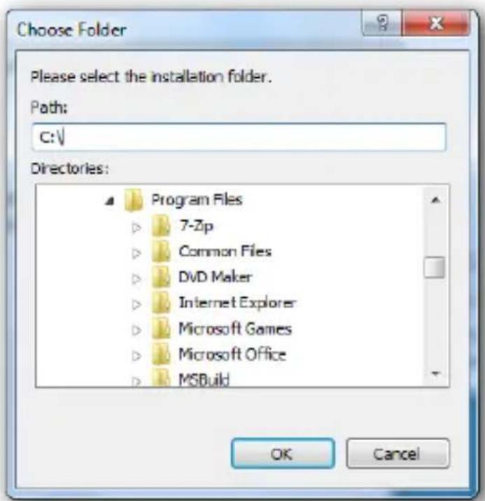Choose Folder Please select the installation folder. Path: C:\ Directories: Program Files 7-Zip Common Files DVD Maker Internet Explorer Microsoft Games Microsoft Office MSBuild OK Cancel