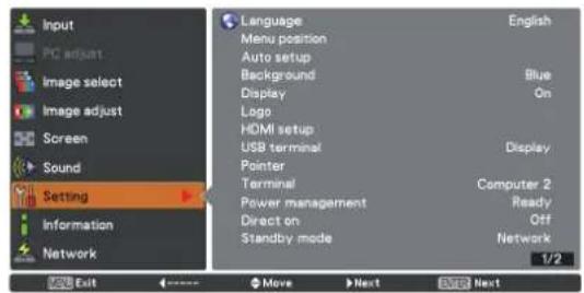 PANASONIC PT-VX505NU - Press ▲▼ to select the Main Menu 2 ) item. - 1