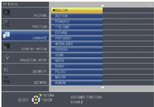 PANASONIC PT-FZ570U - Changing the display language - 1