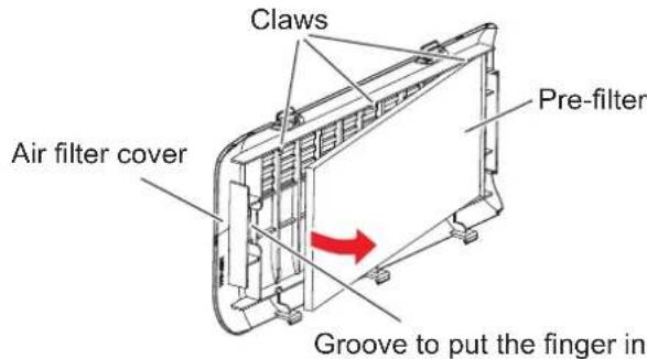 PANASONIC PT-FZ570U - 4) Remove the pre-filter from the air filter cover. - 1