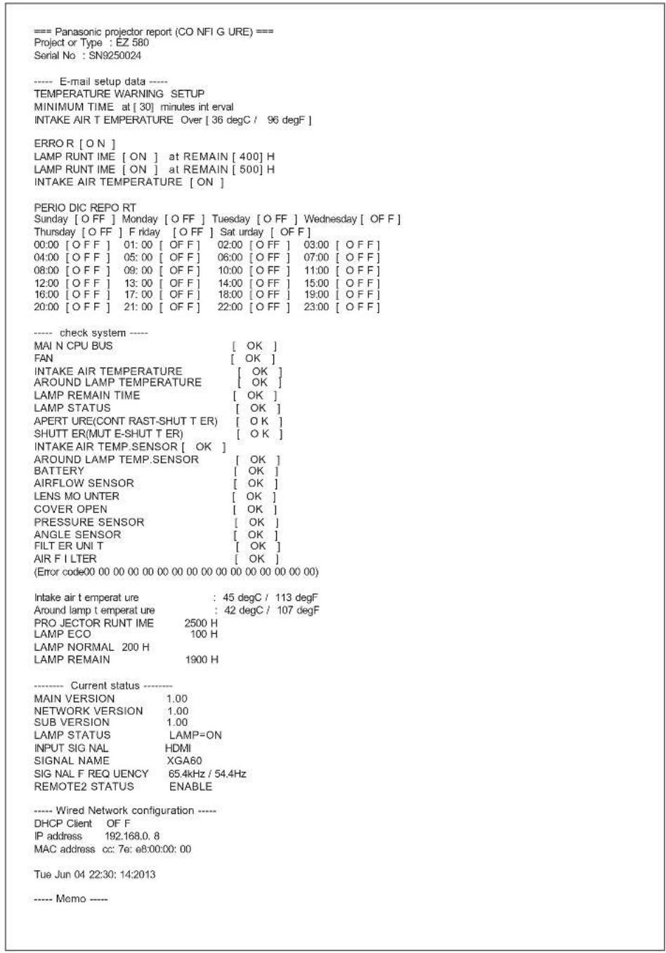 PANASONIC PT-EZ580L - Example of E-mail sent when E-mail is set - 1