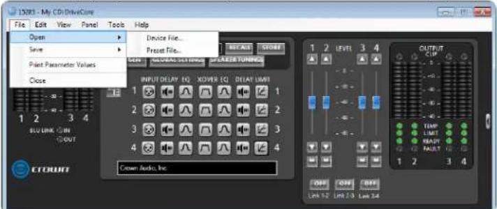 CROWN CDi DriveCore 4|1200 - To open a preset or device file in Audio Architect: - 2
