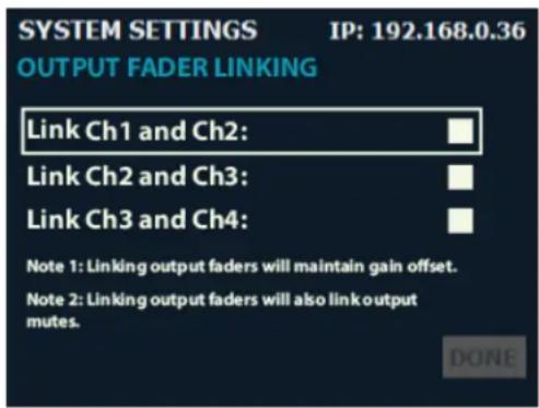 CROWN CDi DriveCore 4|1200 - To edit the Output Fader Linking settings: - 1