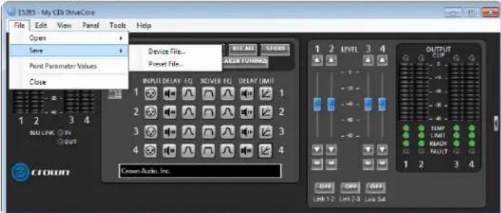 CROWN CDi DriveCore 4|1200 - To save a preset or device file in Audio Architect: - 2