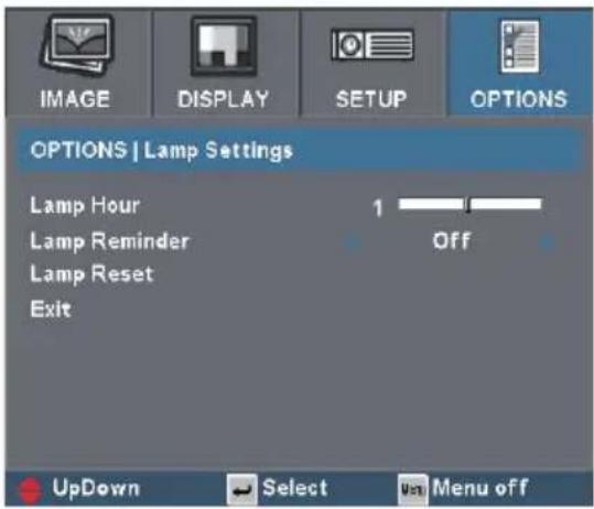 OPTOMA EP1690 - Options | Lamp settings - 1